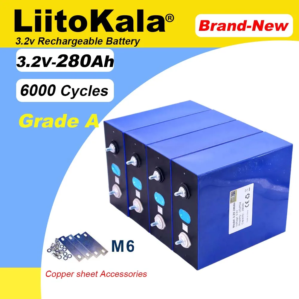 LiitoKala Original 3.2V 280AH battery LiFePO4 Lithium iron phospha for 12V 4s E-scooter RV Solar Energy storage system Duty free