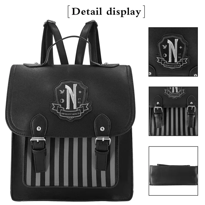 

Vintage Movie Wednesday Black PU Leather Backpack for Women Large Capacity Schoolgirl Backpack Waterproof Retro School Bag‌