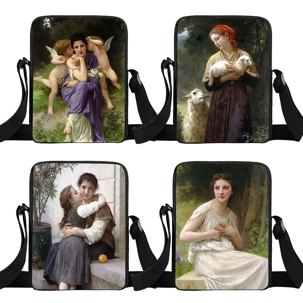 

Oil Painting William-Adolphe Bouguereau Print Crossbody Bag Women Men Shoulder Bags Teenager Bookbag Small Messenger Bags Gift