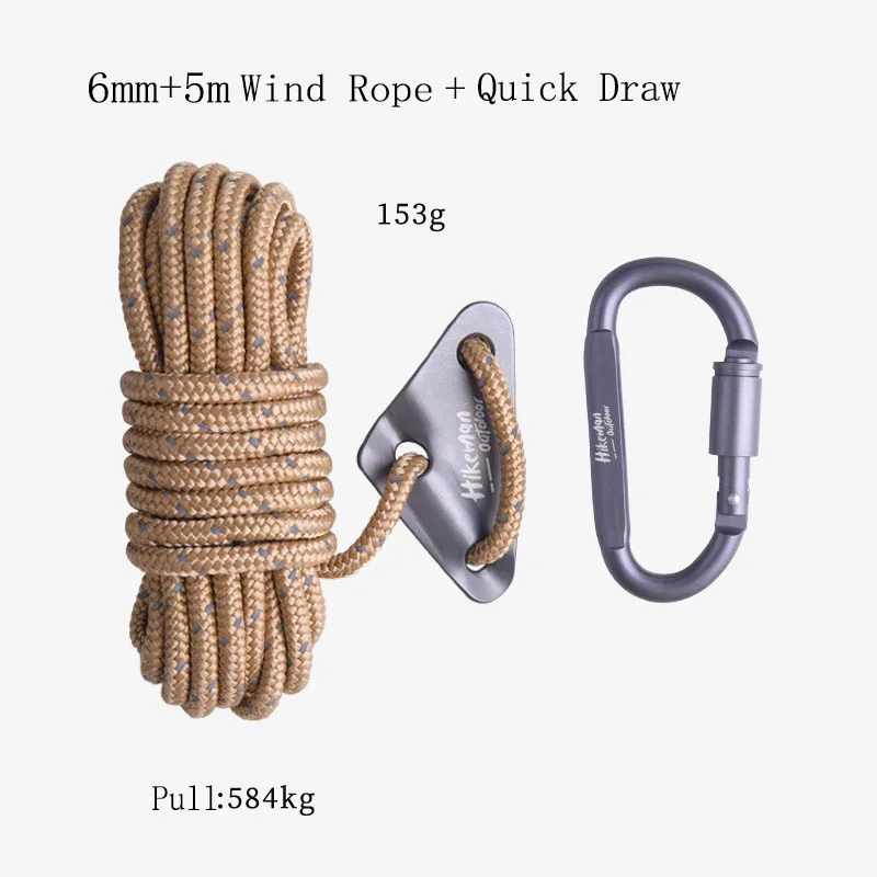 

6MM Reflective Camping Guyline Rope With Quick Release Buckles Aluminum Tri-Glides For Tent Tarp Windproof Tie Down Only 153g