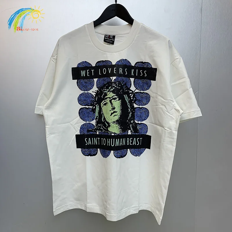 

Men Women Hip Hop Graphics Print Saint T Shirt Summer White Oversized Tee Top Casual Fashion 100% Cotton T-Shirt With Tags