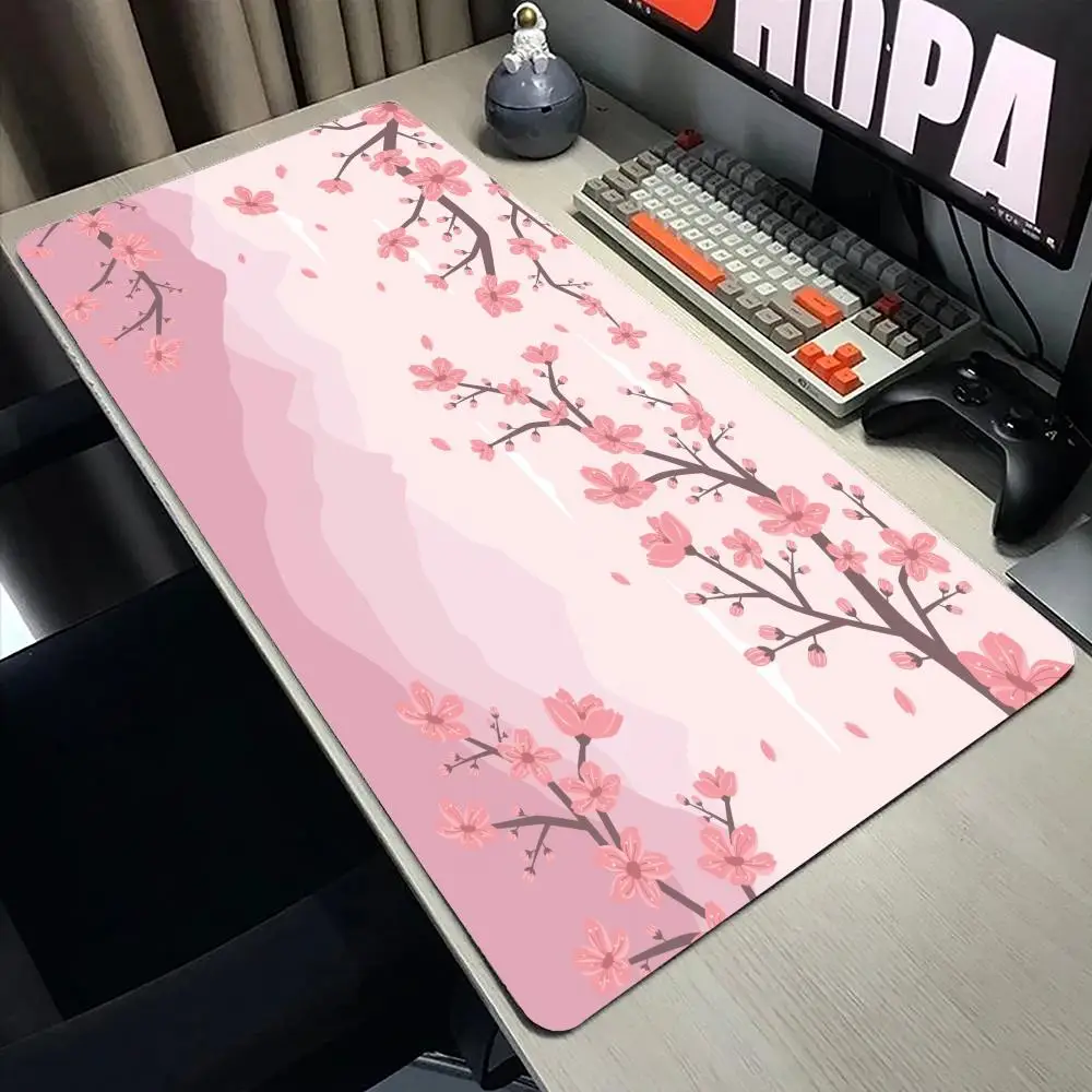 

Pink Cherry Blossom Mouse Pad Large Computer Office Game Table Mat XXL Rubber Non-slip Stitched Keyboard Mats Washable Desk Pads