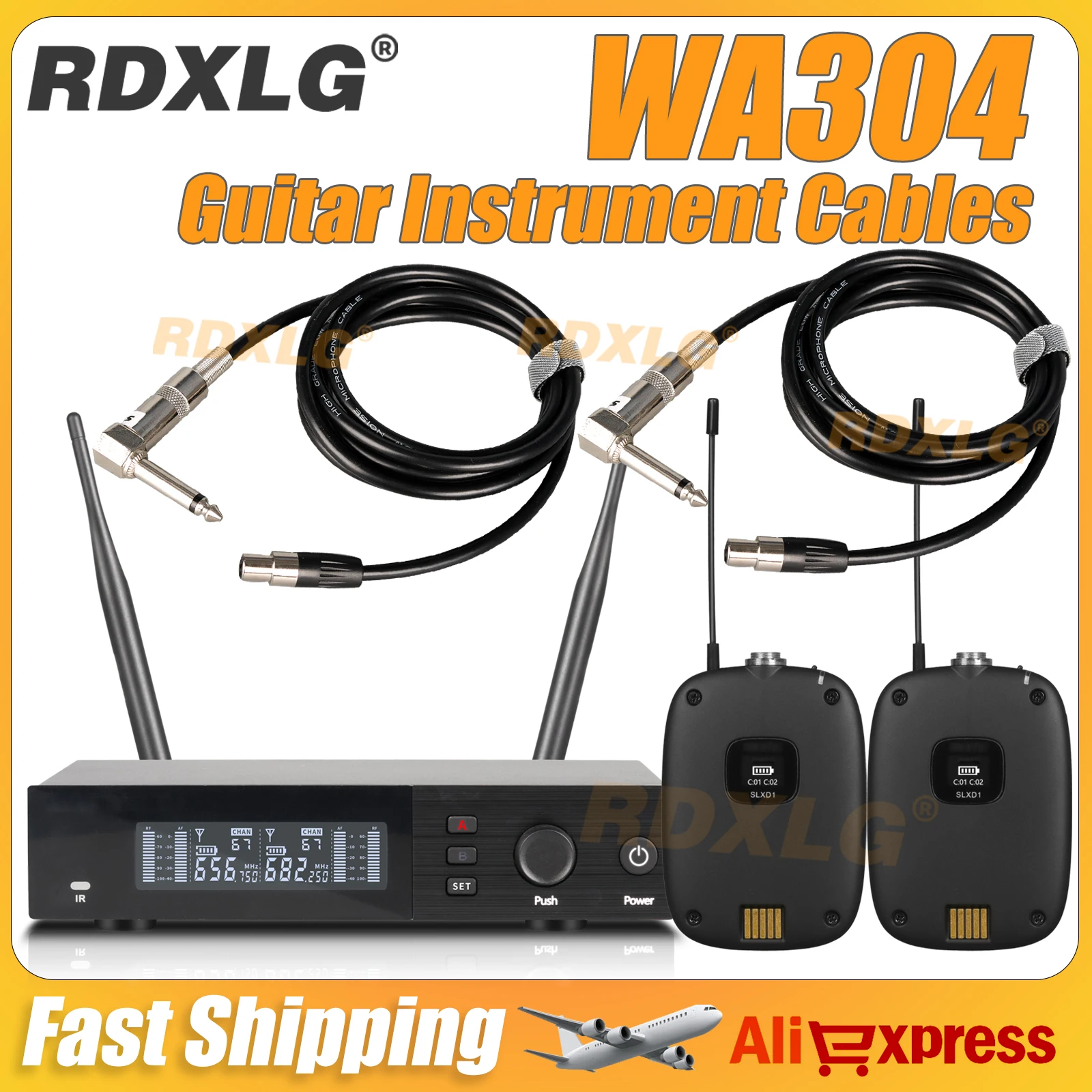 RDXLG SLXD4 WA304 Instrument Cables Professional Dual Channel Guitar Bass Wireless System Transmitter And Receiver ,For Band