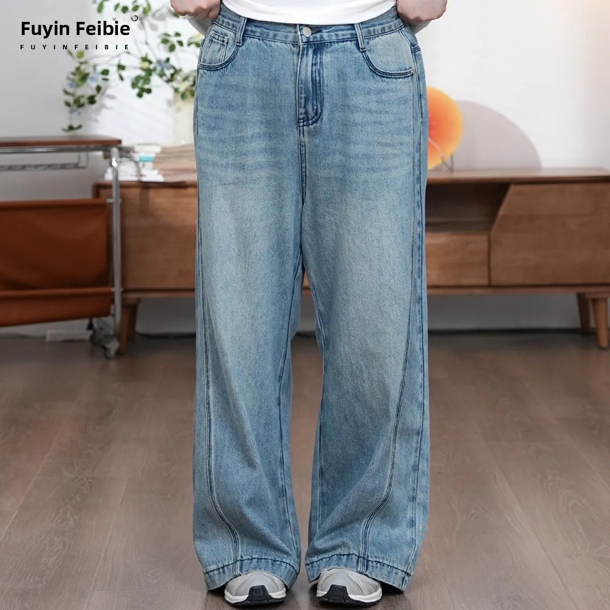 

Casual Straight Leg Jeans plus Size Women's Winter Versatile Loose Fit Patchwork Stitch Cotton Denim Pants Ladies Faion