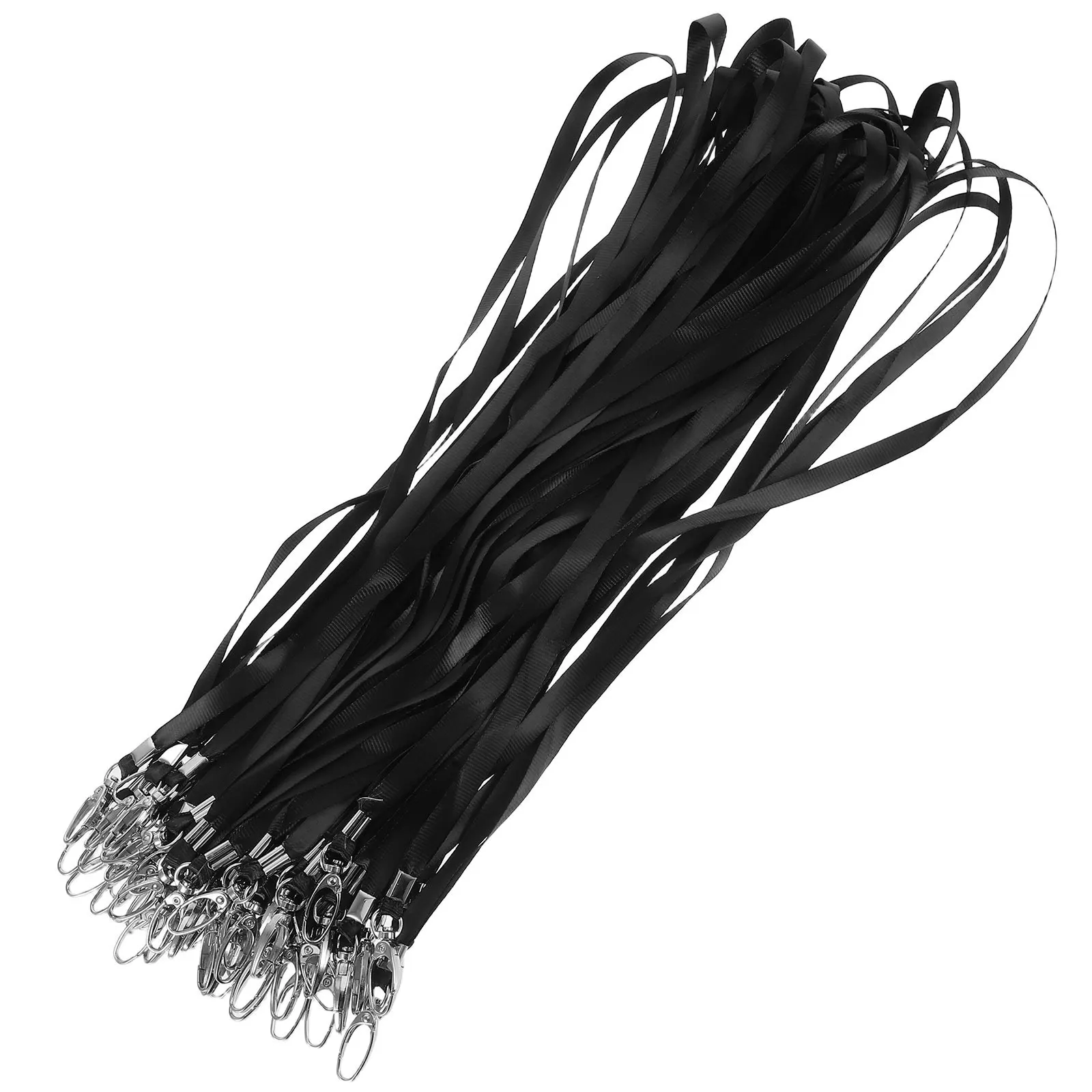 50 قطعة شارة الهوية السوداء الحبل شقة الرقبة حزام خطاف دوار كليب مكتب تحديد شارة حامل للرجال والنساء