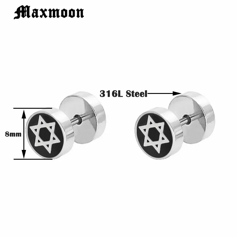 Maxmoon Stylish Star Of David Earrings for Men Unique Stud Earrings Stainless Steel Male brincos