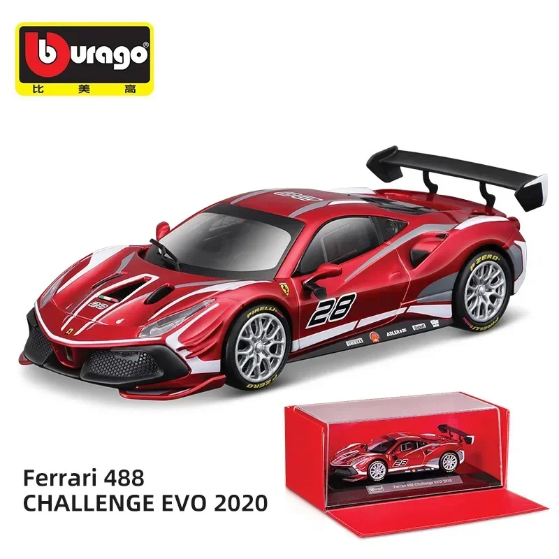 Bburago-Ferrari 488 Challenge Evo 2020 Wrc Ferrari modelo de coche de aleación fundido a presión, coches deportivos de colección, juguete de carreras, regalos para niños, 1:43