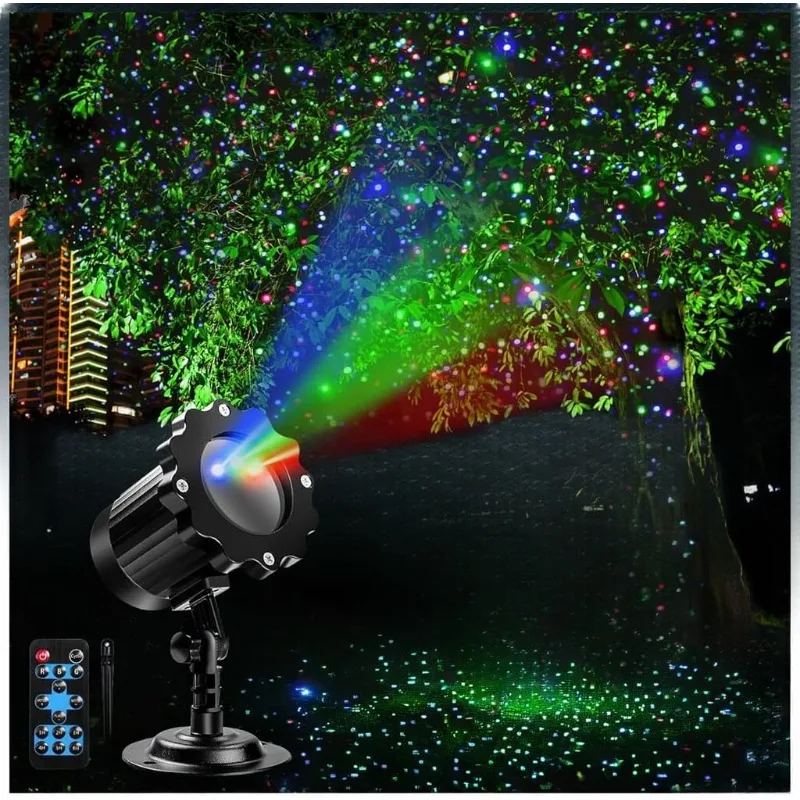 

Outdoor RGB Laser Projector Lights, Moving 3 Color Starry Sky & Firefly Effects Projection Light with RF Control, IP65 Outdoor