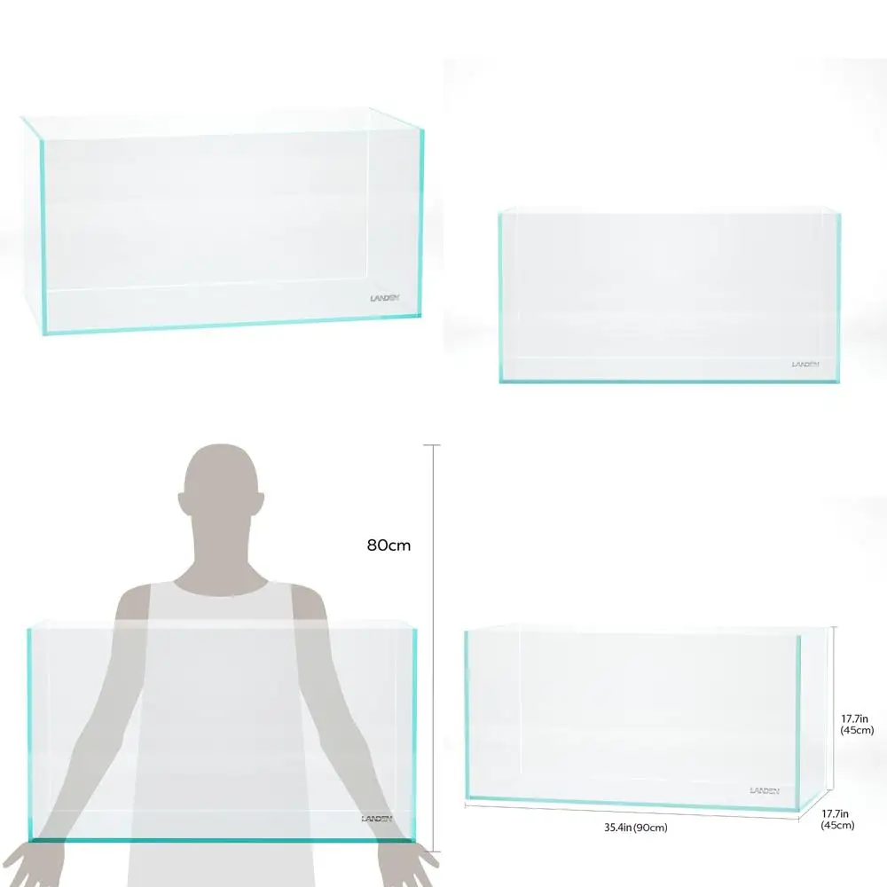 

90P LANDEN 44 Gallon Rimless Low Iron Aquarium Tank, 35.4 * 17.7* 17.7 (90cm x 45cm x 45cm), 10mm Thick with Black Nano Edge