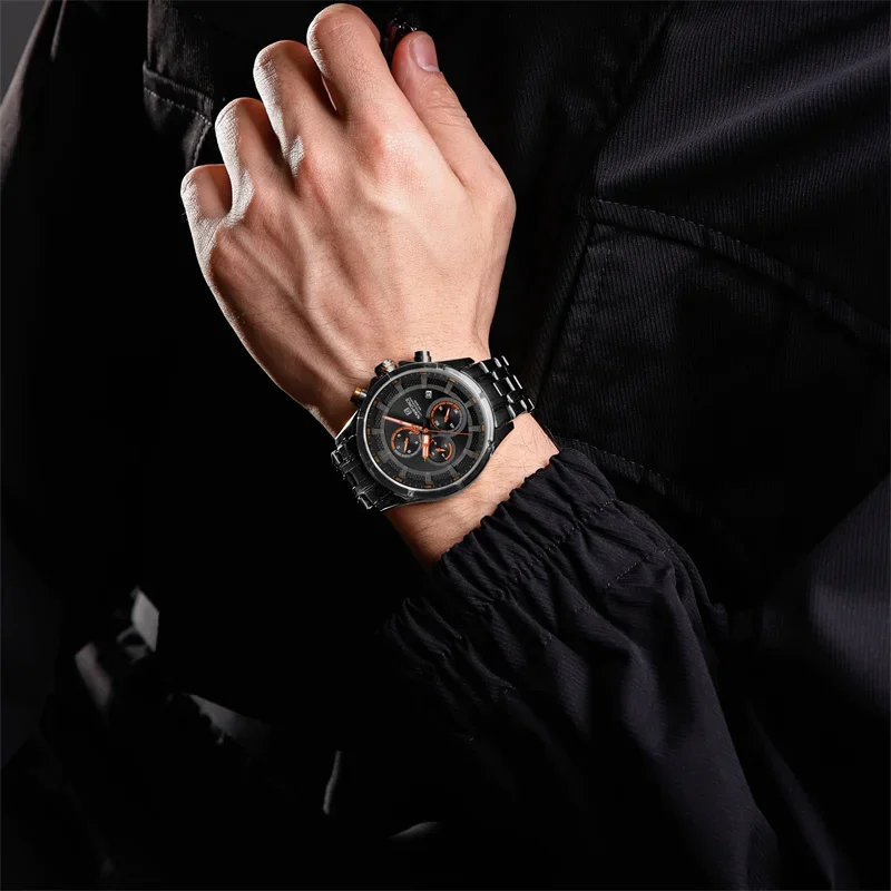 NAVIFORCE NF8046 Luxury Men Watch Waterproof Luminous Sport Stainless Steel Strap Date Quartz Wristwatch Chronograph Clock