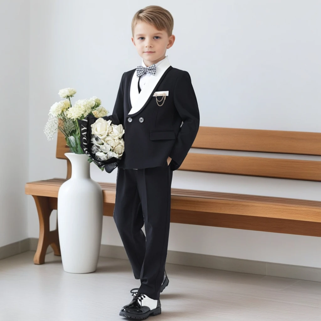 

Teen Kids Formal Suit Set Elegant Blazer Vest Pants 3-Piece Boys Wedding Piano Speech Performance Outfits Child Birthday Tuxedo