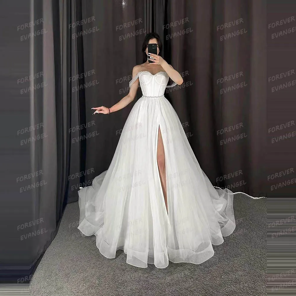 

Luxury Wedding Dresses A Line Woman's Sleeveless Sweetheart Sexy Side Split Straps Off The Shoulder Bride Gowns Vestido De Novia