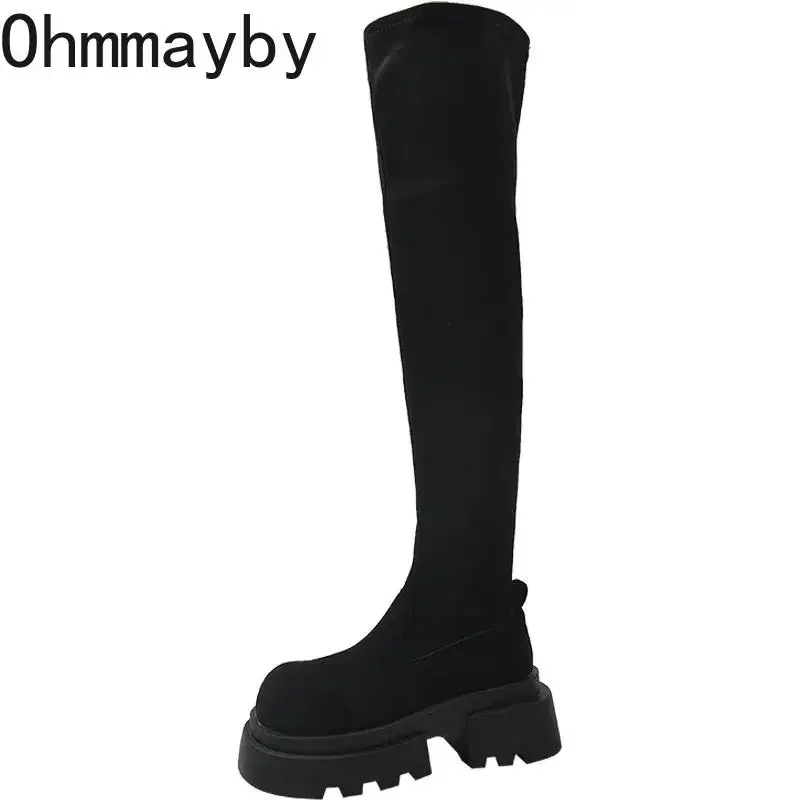 Stretch Slim Women Over the Knee High Boots Fashion Soft Leather Shoes Autumn Winter Thick Heel Ladies Knight Long Booties