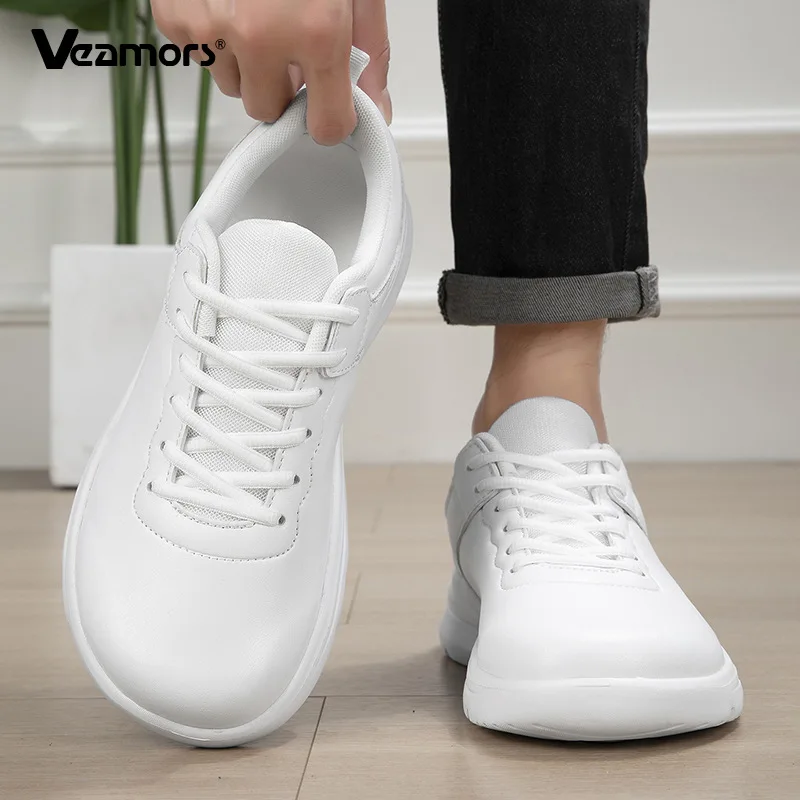 Wide Toe Box Leather Sneakers Women Men Waterproof Flat Walking Shoes Lightweight Casual Sports Shoes for Jogging Driving
