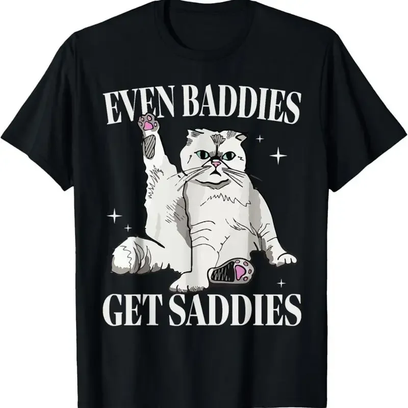 Even Baddies Get Saddies Funny Retro Cat Mental Health T Shirt