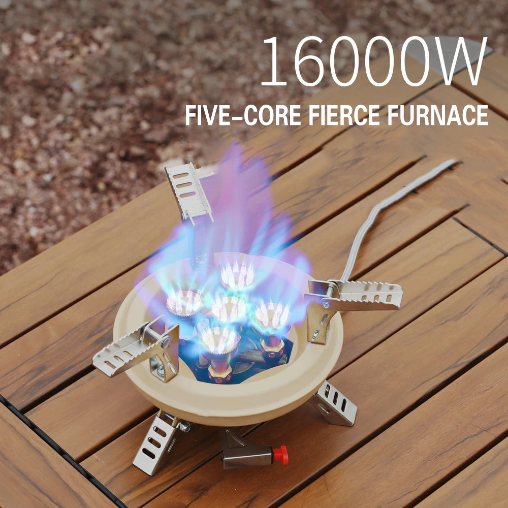 16KW Folding Five-core Fierce Fire Stove Seven Star Cassette Furnace Butane Liquefaction Portable High Power Travel Gas Stove