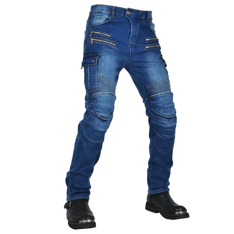 Motorcycle winter riding jeans with fleece inside, single wear, non cold, wear-resistant, anti fall, windproof velvet jeans