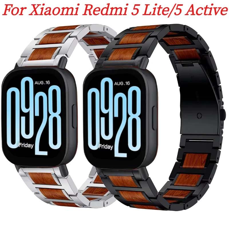 Correa de madera + metal de 22mm para Redmi Watch 5 Lite/5, pulsera cómoda activa para Huawei Watch GT5, accesorios de correa de 46mm
