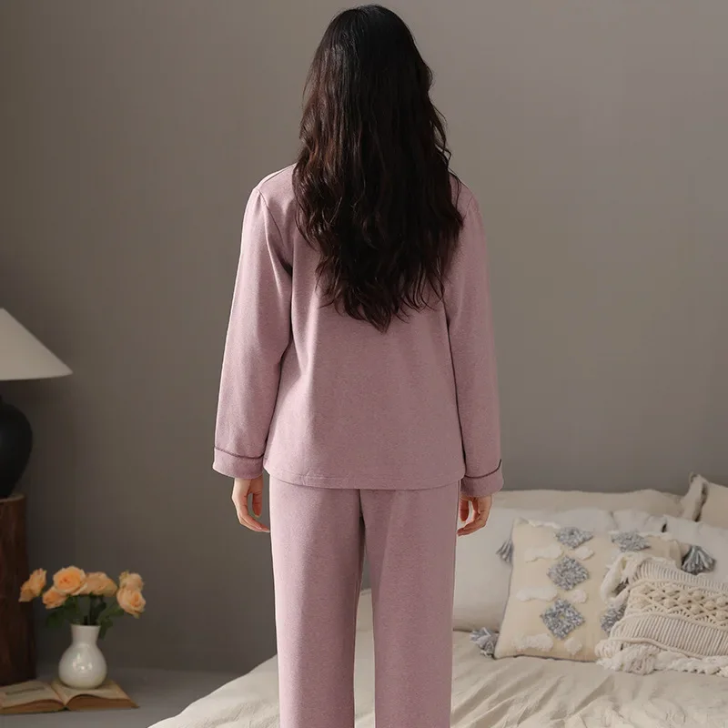 Women's Autumn Winter Sleepwear Thin Fleece Home Clothes Set Sweet Style Large Size Silk Wool Outerwear Comfortable Pajamas