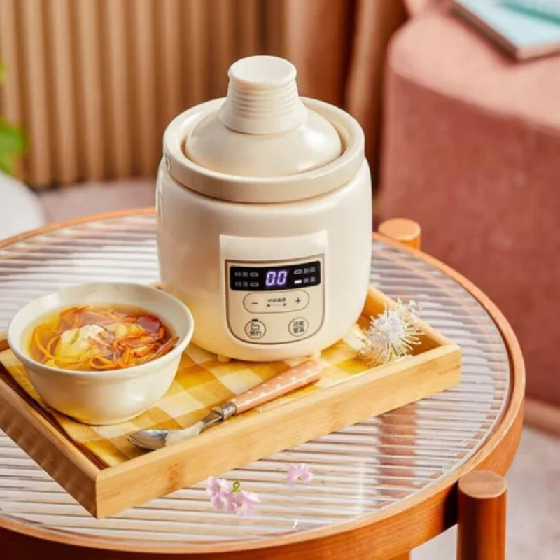 220V 0.5L Slow Cooker Baby Supplementary Food Maker 220V Mini Bird's Nest Crock Pot White Porcelain 9.5h Reservation Keep Warm view 5