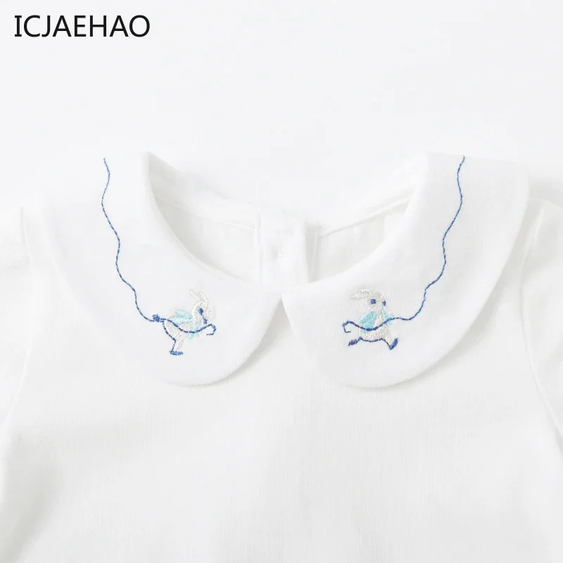 2025 camisa básica para niñas, recién llegado, Top con cuello de muñeca de conejo blanco, camiseta de manga larga que combina con todo para bebé