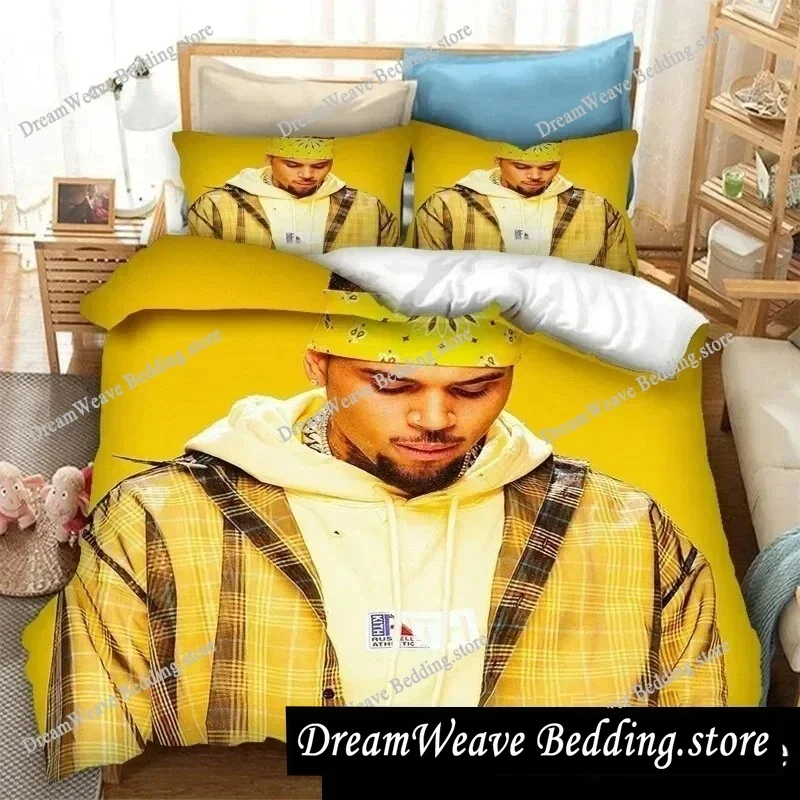 3D Print Rapper Chris Brown Bedding Set Double Twin King Duvet Cover Comforter Pillowcase Boys Girls Adults Bedroom