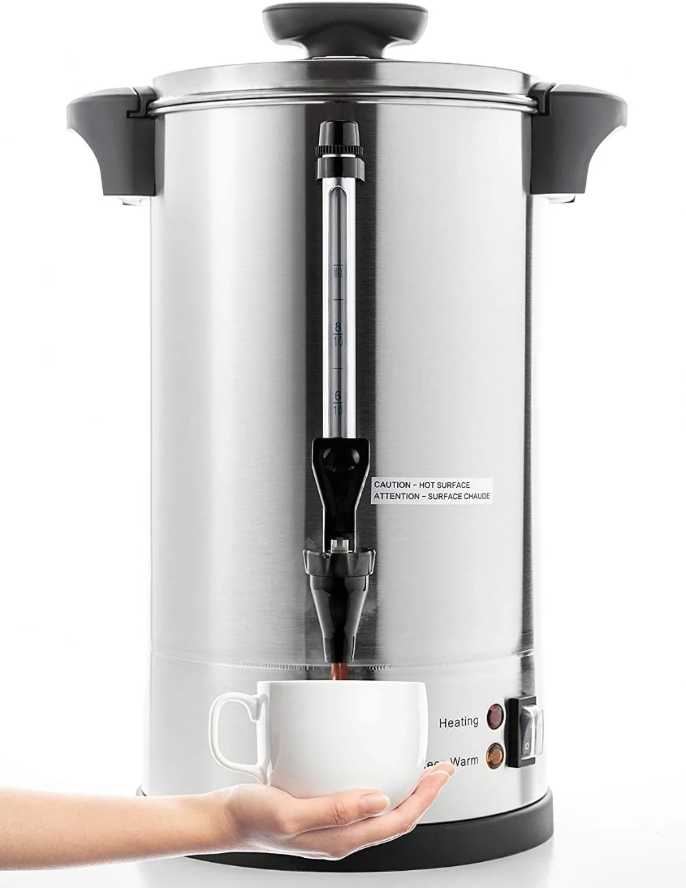 

Commercial Grade Stainless Steel Percolate Coffee Maker Hot Water Urn for Catering 100-Cup 16 L Metallic