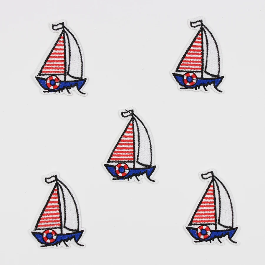 10pcs Embroidered Vessel Patches Iron On Cartoon Boat Stickers DIY Sewing Appliqued Clothing Patch Accessories