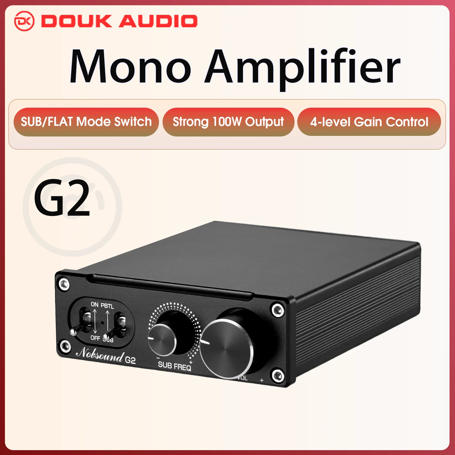 Douk Audio G2 Mini Mono Channel Subwoofer Full-Frequency HiFi 100W Digital Amplifier Desktop Stereo Audio Amp