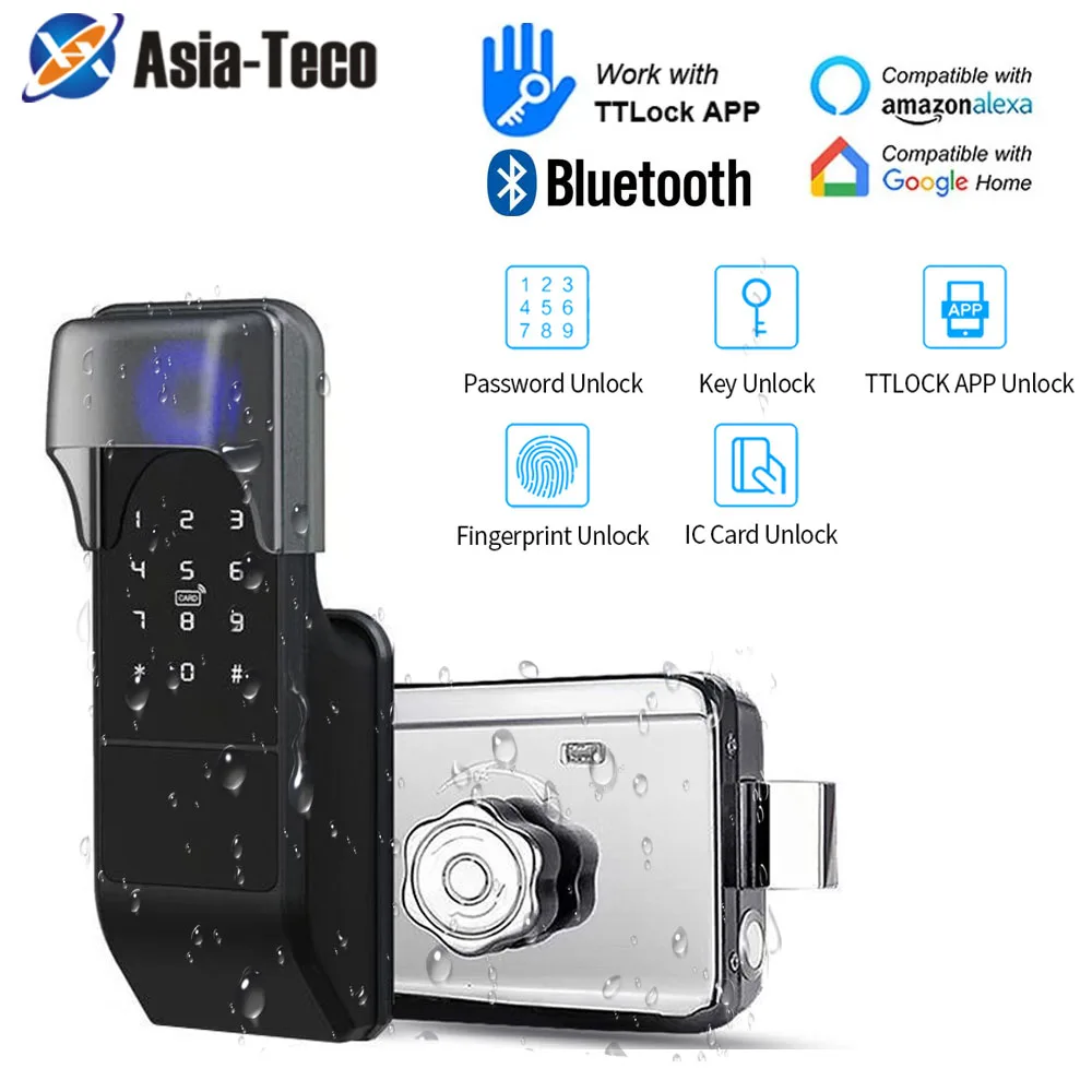 IP65 À Prova D\' Água TTLock Impressão Digital Smart Door Lock Portão Exterior Bluetooth Senha 13.56MHz IC Card Deadbolt Bloqueio + Chave Mecânica