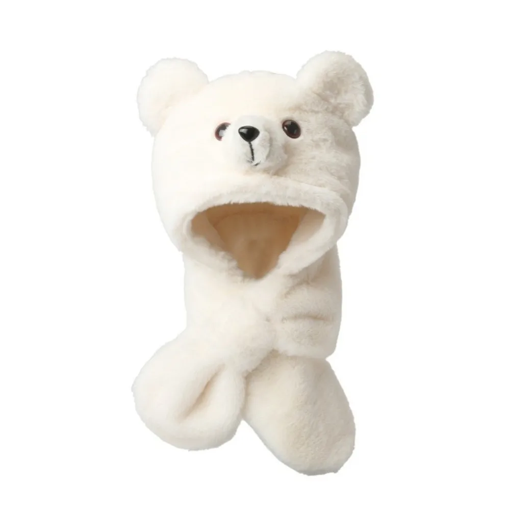 Gift Thickening Integrated Scarf Hat Soft Warmth Winter Beanie Hat Cartoon Windproof Fluffy Bear Earmuffs Hat Baby