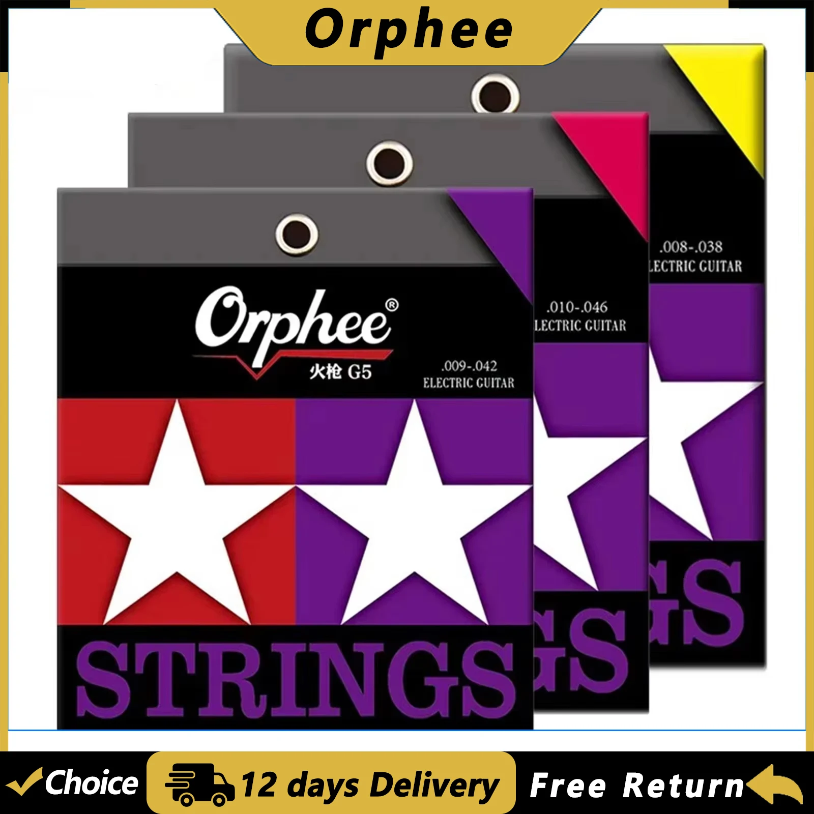 Orphee 6 Stück/Set E-Gitarrensaiten, vernickelter Saitenkopf, Sechskantkern aus Kohlenstoffstahl, Gitarrenzubehör