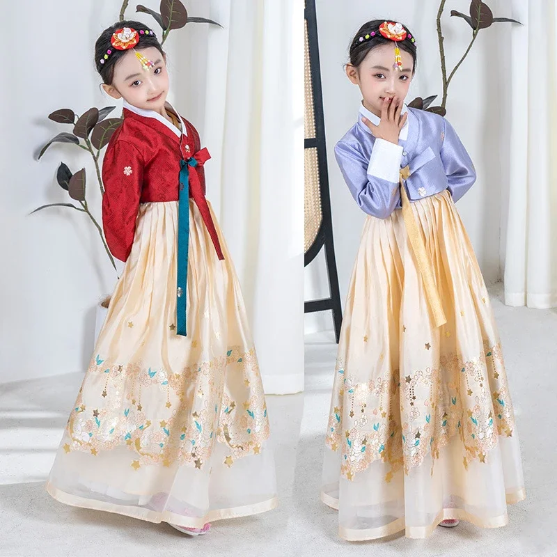 

New Children Korean Hanbok Girls Traditional National Luxury Hanbok Dress Anicent Retro Princess Cosplay Costume Festival Outfit