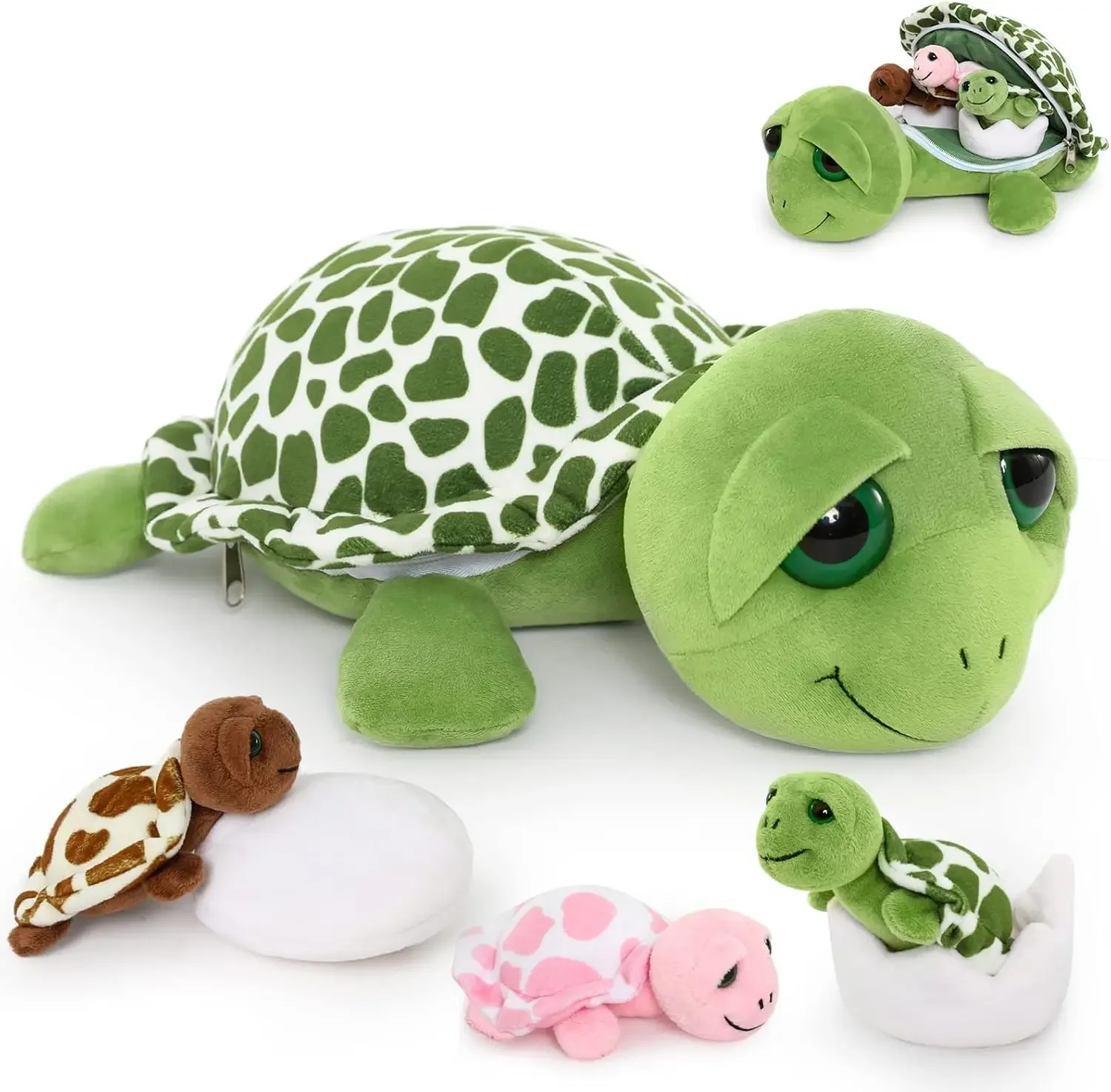 

MorisMos Sea Turtle Stuffed Animal with Babies, 14'' Mommy Stuffed Turtle with 3 Baby Turtles & 2 Plush Eggs in Tummy