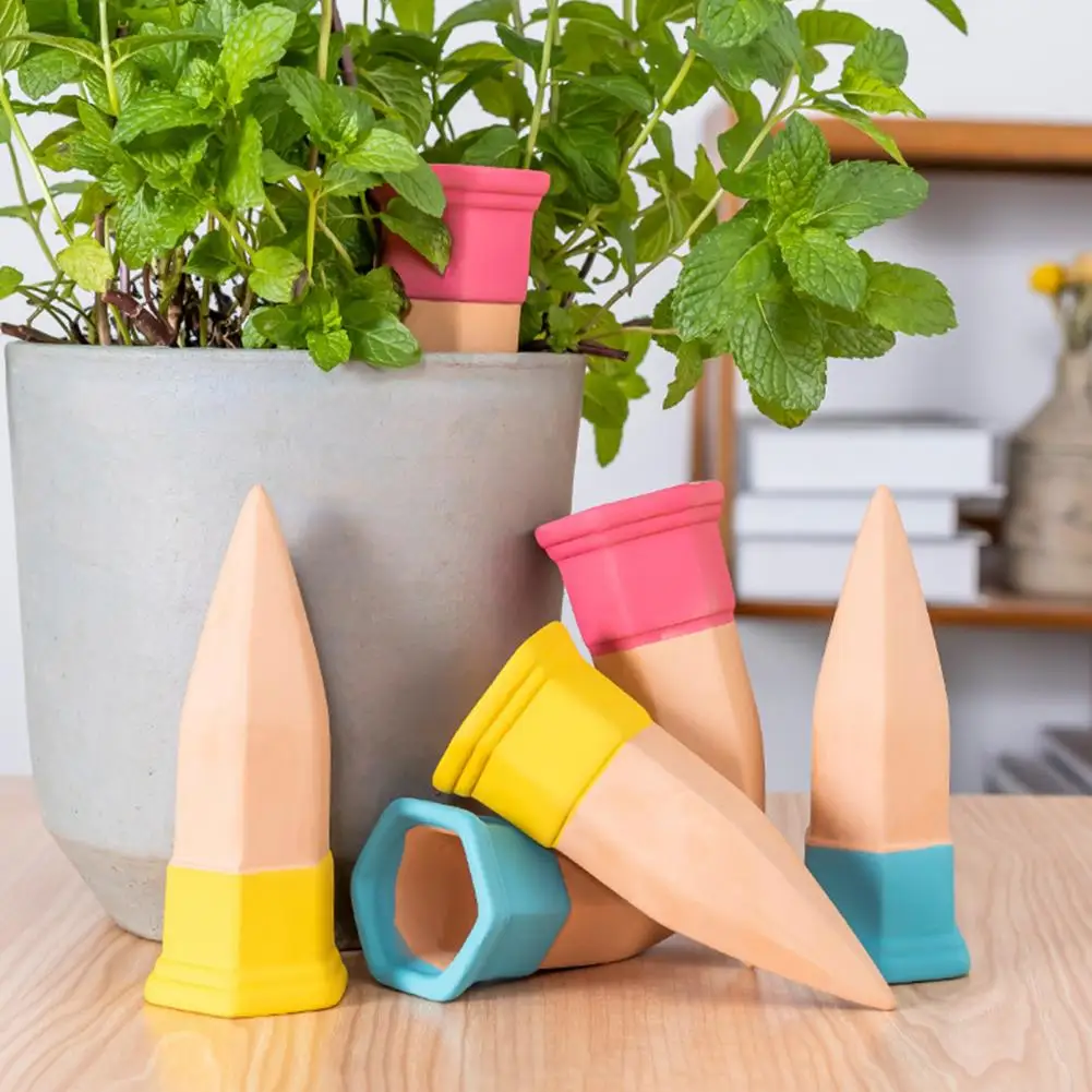 6Pcs Terracotta Self Watering Spikes for Plants, Automatic Slow-Release Watering Stakes for Indoor Outdoor Potted Flowers,Garden