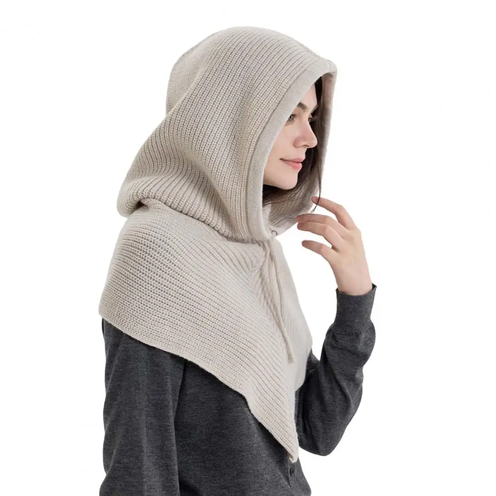 

Hooded Scarf Winter Shawl Winter Outdoor Hooded Wrap with Adjustable Drawstring Unisex Solid Color Shawl Scarf for Men Women 2 1
