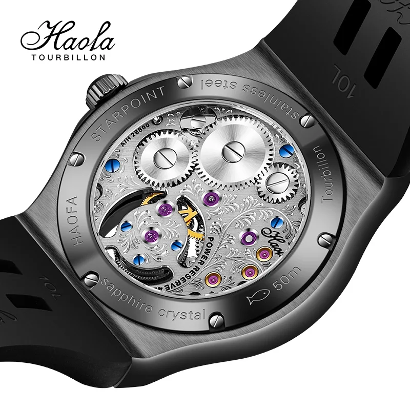 Haofa Moon GMT Flying Tourbillon Watch for Men Manual Mechanical Mens Sapphire Waterproof Wristwatches Luxury Day And Night 1919