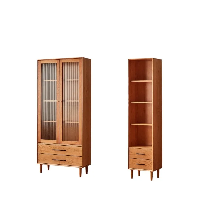 Nordic solid wood cherry wood locker log bookcase glass double door with pumping study display cabinet