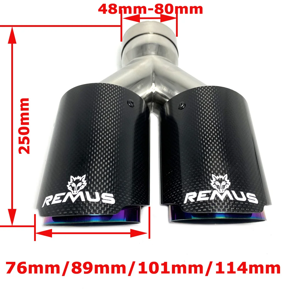 High Quality Remus Carbon Fiber Black Stainless Steel Universal Automobile Exhaust Pipe Muffler Car Accessories Modification Tip