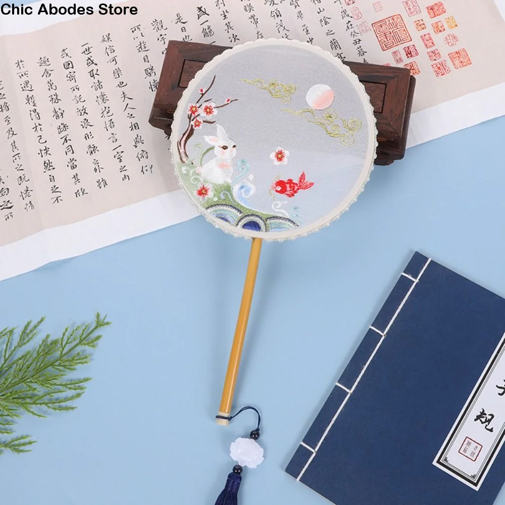 

Home Decor Classical Round Fan Embroidered Semi-transparent Silk Fan Vintage Double Sided Hand Fan Women