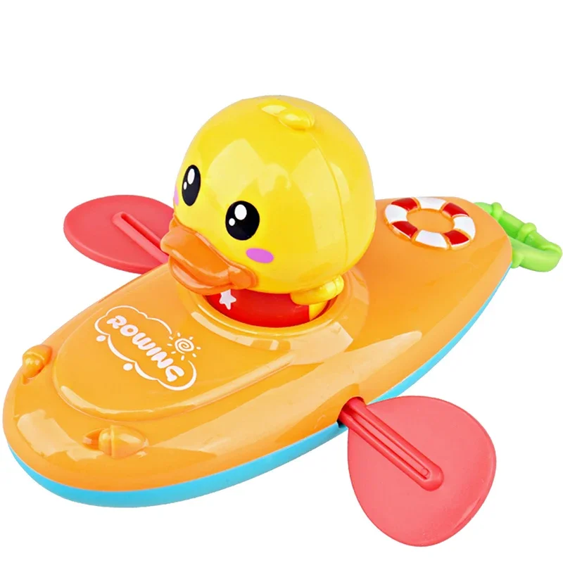 Children Bath Water Playing Toys Chain Rowing Boat Swim Floating Cartoon Duck Infant Baby Early Education Bathroom Beach Gifts