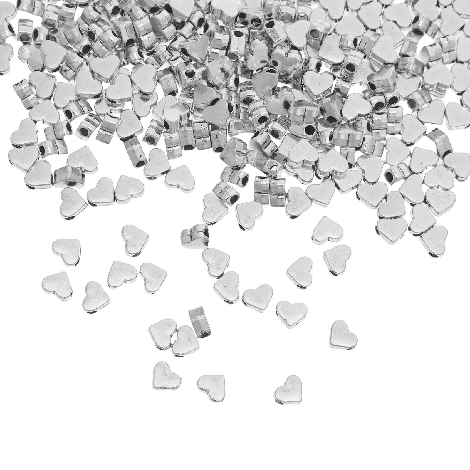 300Pcs Silver Heart Beads Smooth Zinc Alloy Love Heart Spacer Charms for Bracelet Necklace Jewelry Making Valentine Gift