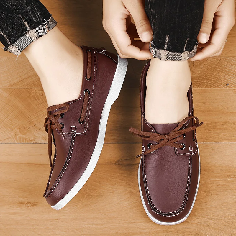 Mocasines de negocios con estilo para hombre, zapatos planos informales sin cordones, nuevas de cuero, zapatos náuticos para hombre, mocasines, zapatos de vestir transpirables