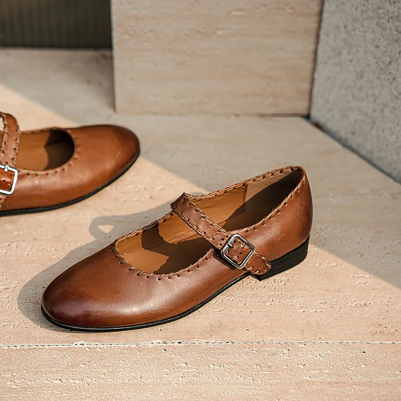 

MKKHOU модные туфли-лодочки, новые туфли из натуральной кожи высокого качества, женская обувь Мэри Джейн с круглой головкой, летние туфли-юбки