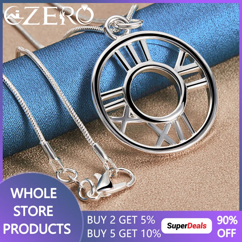 ALIZERO 925 Sterling Silver Roman Numerals Round Pendant Necklace With 16-30 Inch Chain For Women Men Wedding Party Jewelry