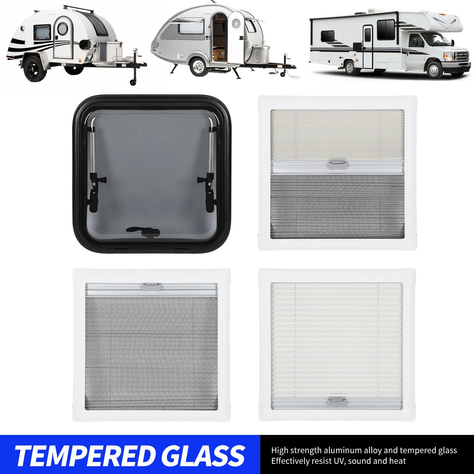 نافذة خروج RV نافذة دفع RV مزدوجة الطبقات 18 × 18 بوصة حجب الضوضاء مدورة مع ستارة ظلة للمنزل المحمول RV