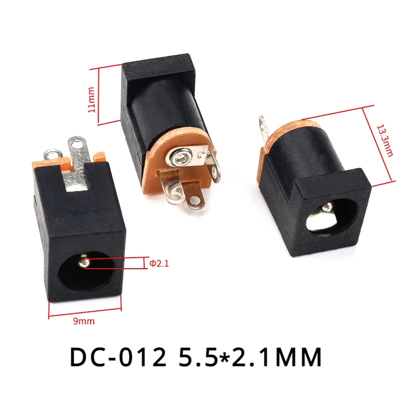 

10/50Pcs/lot DC-012 5.5*2.1 mm / 5.5x2.1mm DC Power Socket Connector DC012 Panel Mounting Jack Adaptor 180 Degrees Pin