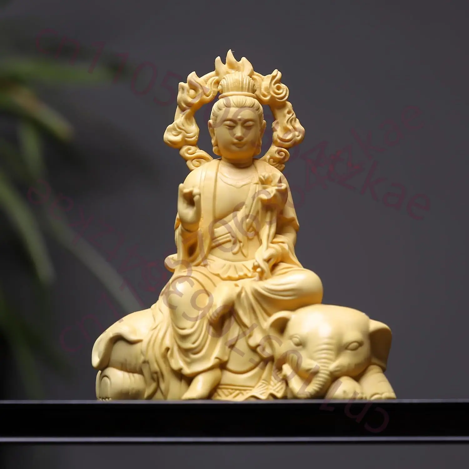 

Hand Carved Wooden Samantabhadra Bodhisattva Statue Figurine - Riding Elephant Buddhist Sculpture Home Altar Temple Spiritual