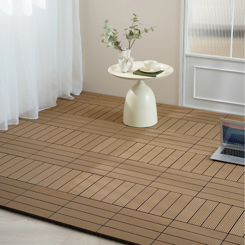 Decoration Of Household Splicing WPC Flooring.Outdoor, patio, garden, balcony decoration. Indoor flooring is laid.