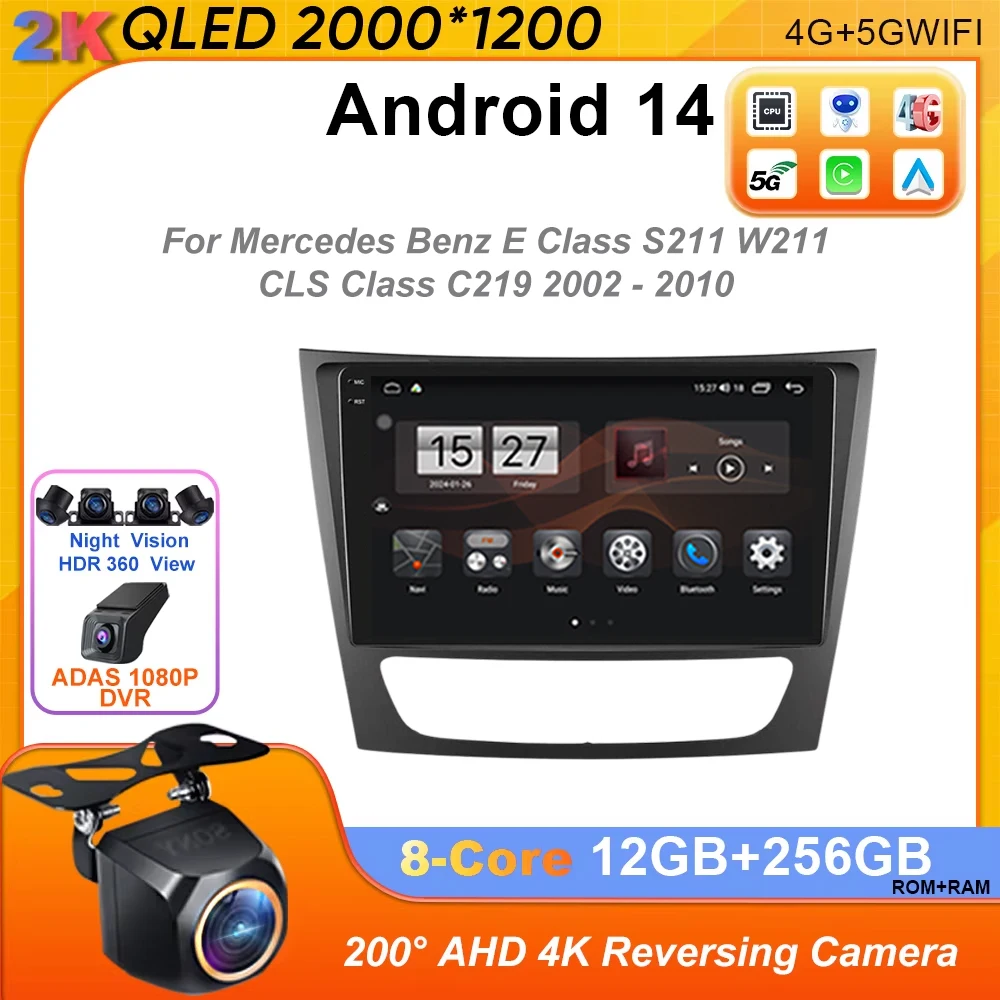 

Carplay Android 14 Car Radio For Mercedes Benz E Class S211 W211 CLS C219 2002 - 2010 Multimedia WIFI Navigation Player BT GPS